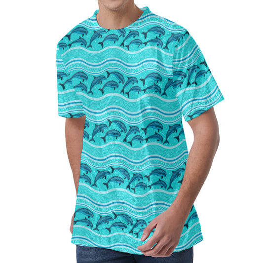 Boho Dolphin Pattern Print Men's Velvet T-Shirt