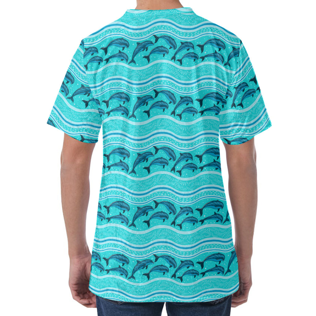 Boho Dolphin Pattern Print Men's Velvet T-Shirt