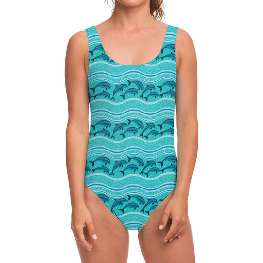 Boho Dolphin Pattern Print One Piece Swimsuit