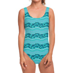 Boho Dolphin Pattern Print One Piece Swimsuit