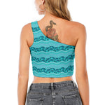 Boho Dolphin Pattern Print One Shoulder Crop Top