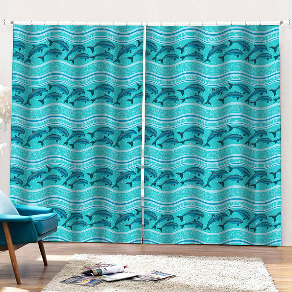 Boho Dolphin Pattern Print Pencil Pleat Curtains
