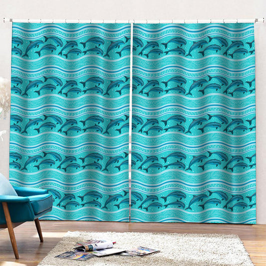 Boho Dolphin Pattern Print Pencil Pleat Curtains