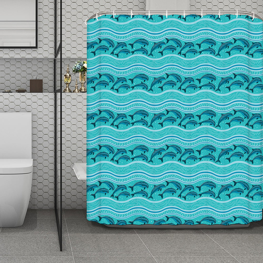 Boho Dolphin Pattern Print Polyester Shower Curtain