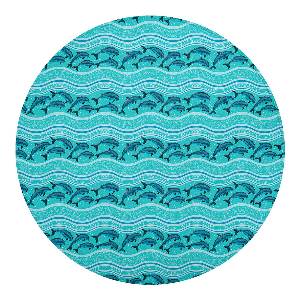 Boho Dolphin Pattern Print Round Blanket