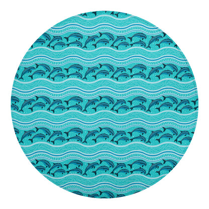Boho Dolphin Pattern Print Round Blanket