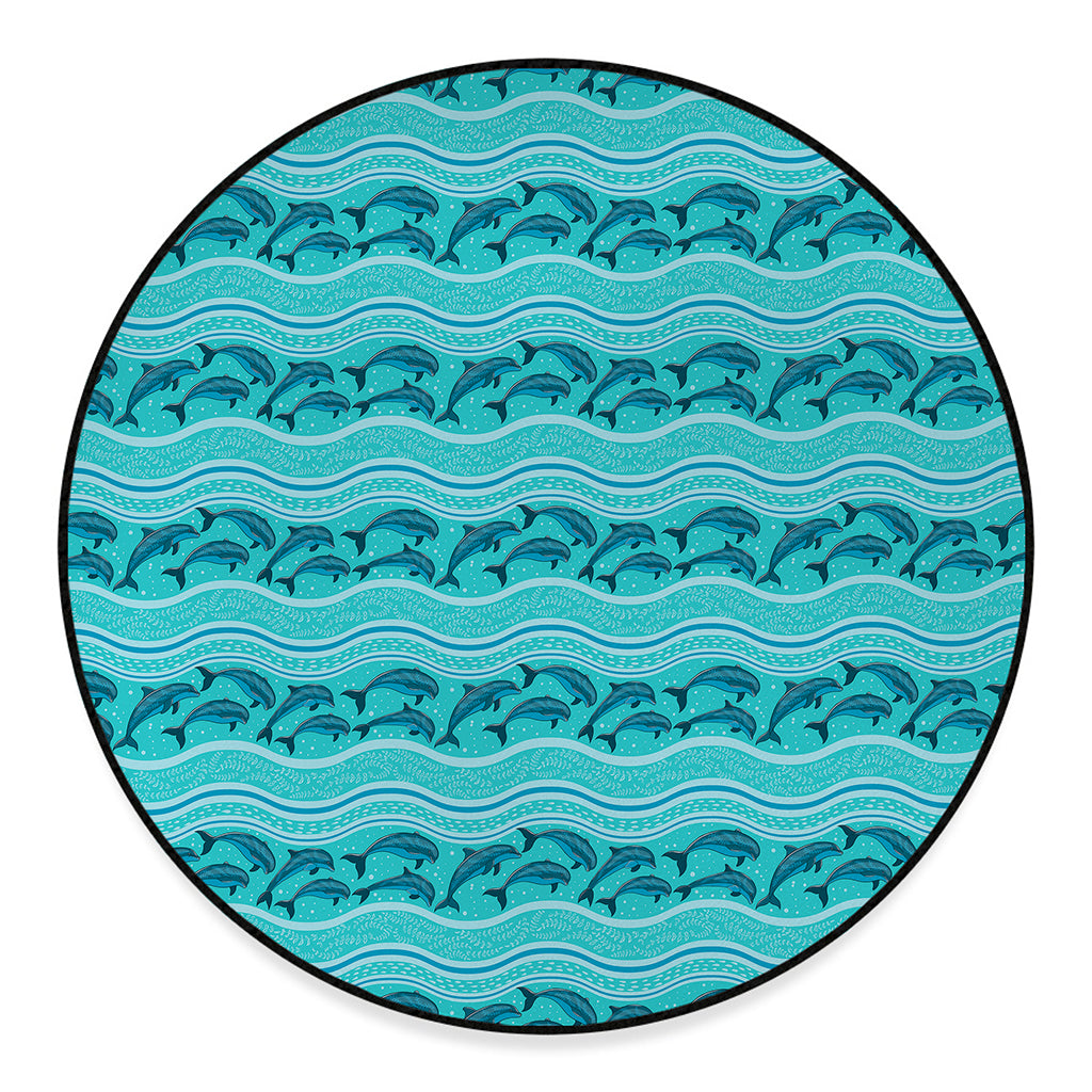Boho Dolphin Pattern Print Round Floor Mat
