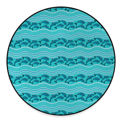 Boho Dolphin Pattern Print Round Floor Mat