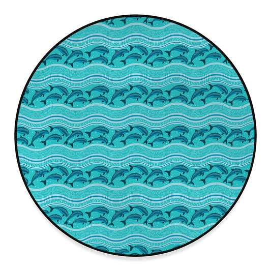 Boho Dolphin Pattern Print Round Floor Mat
