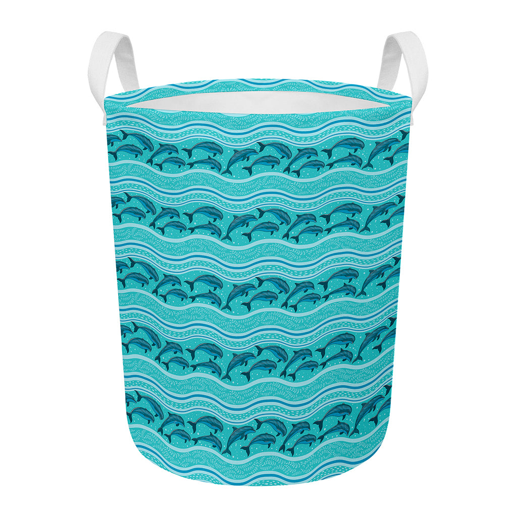 Boho Dolphin Pattern Print Round Laundry Basket