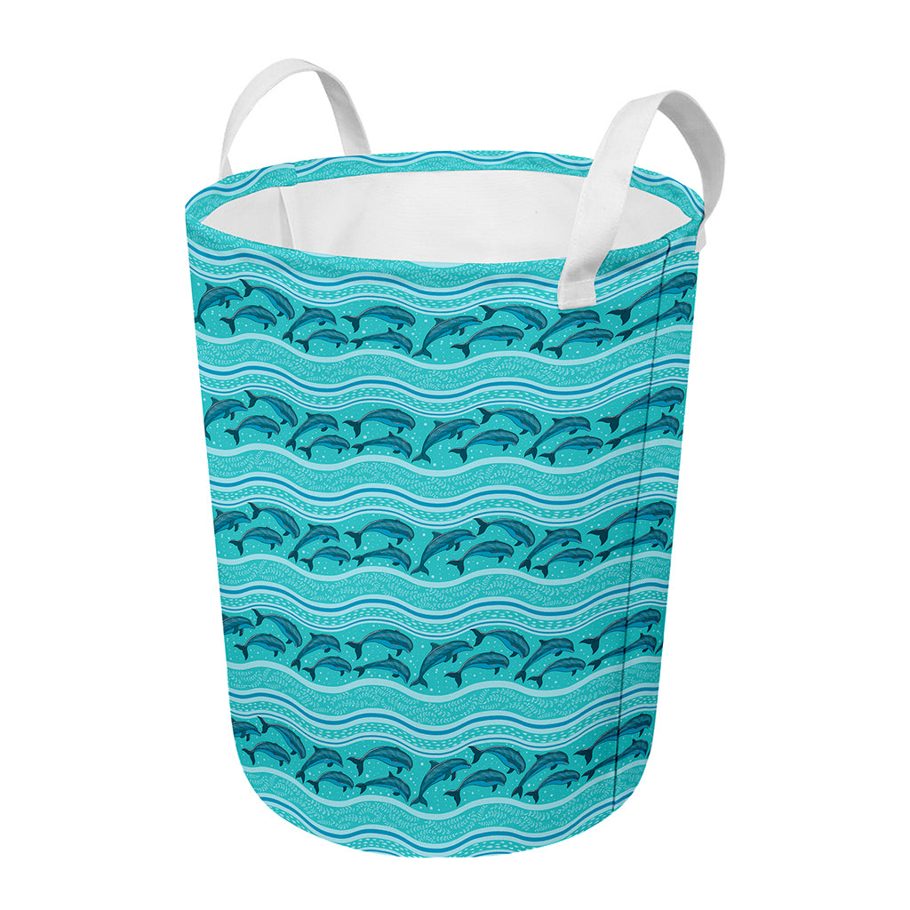 Boho Dolphin Pattern Print Round Laundry Basket