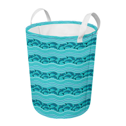 Boho Dolphin Pattern Print Round Laundry Basket