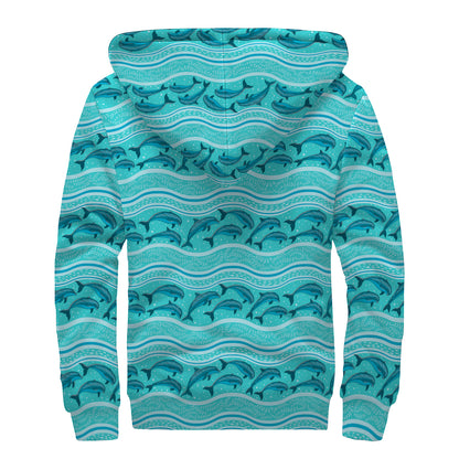 Boho Dolphin Pattern Print Sherpa Lined Zip Up Hoodie