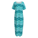 Boho Dolphin Pattern Print Short Sleeve Long Nightdress