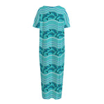 Boho Dolphin Pattern Print Short Sleeve Long Nightdress