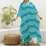 Boho Dolphin Pattern Print Silk V-Neck Kaftan Dress
