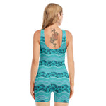 Boho Dolphin Pattern Print Sleeveless One Piece Swimsuit