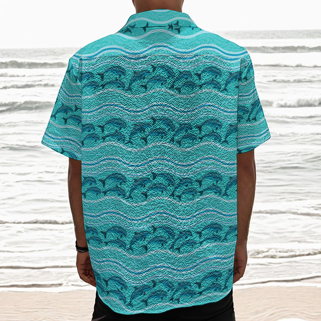 Boho Dolphin Pattern Print Textured Short Sleeve Shirt