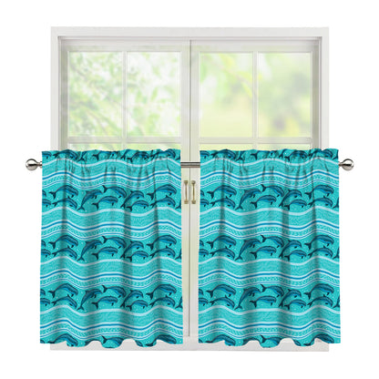 Boho Dolphin Pattern Print Tier Curtains