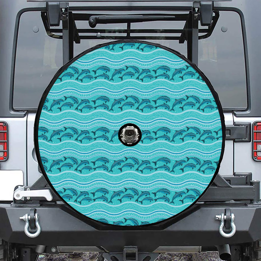 Boho Dolphin Pattern Print Tire Cover With Camera Hole