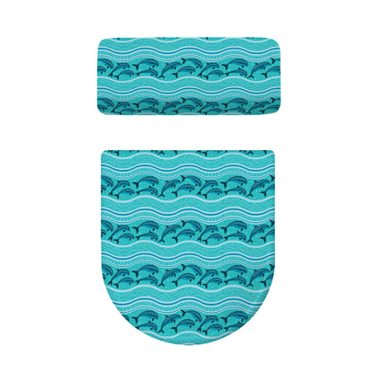 Boho Dolphin Pattern Print Toilet Lid And Tank Cover Set