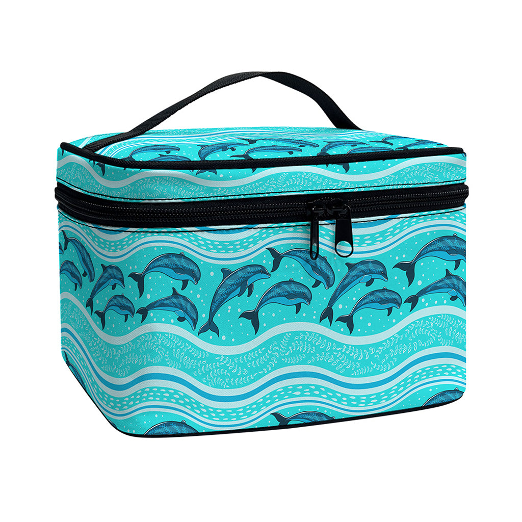 Boho Dolphin Pattern Print Travel Makeup Bag