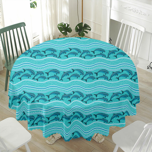 Boho Dolphin Pattern Print Waterproof Round Tablecloth