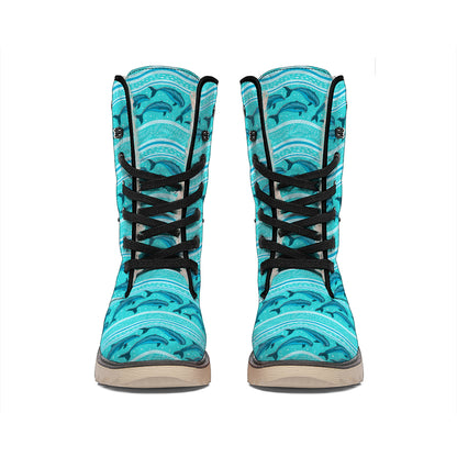 Boho Dolphin Pattern Print Winter Boots