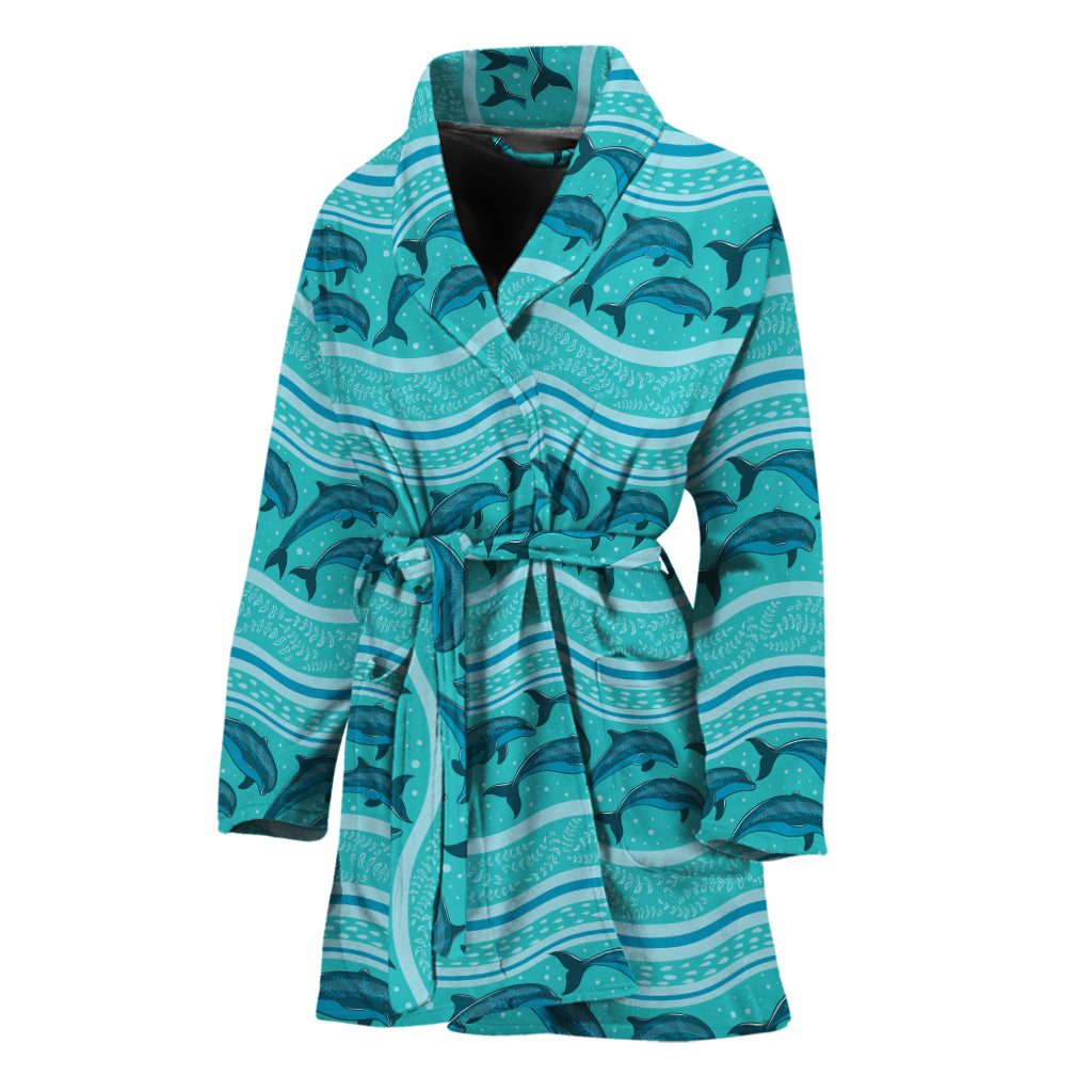 Boho Dolphin Pattern Print Women's Bathrobe