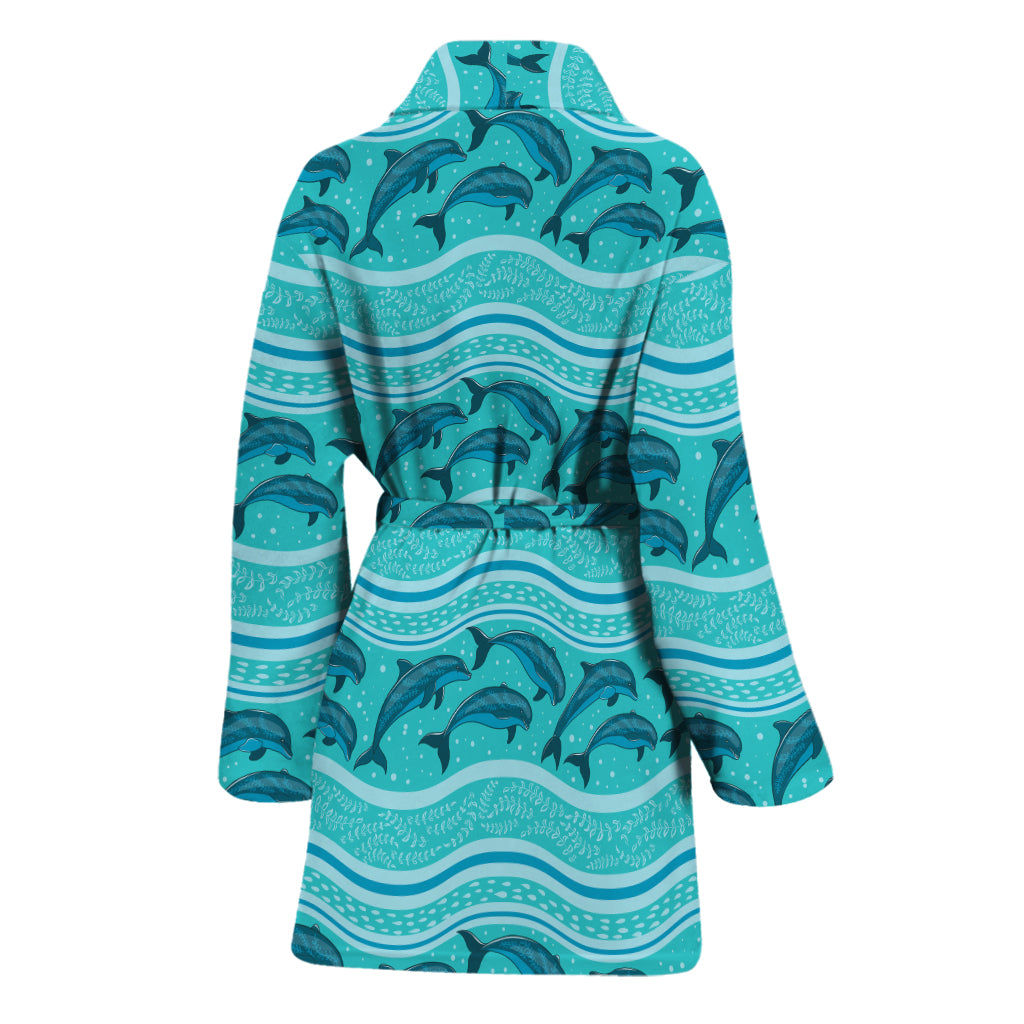 Boho Dolphin Pattern Print Women's Bathrobe