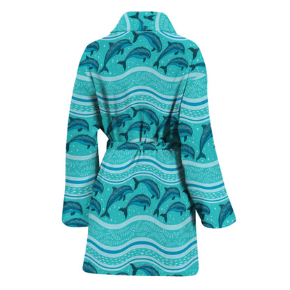 Boho Dolphin Pattern Print Women's Bathrobe