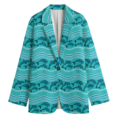Boho Dolphin Pattern Print Women's Blazer