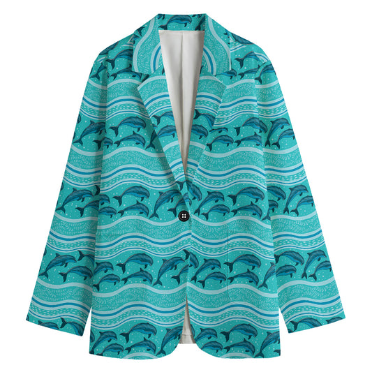 Boho Dolphin Pattern Print Women's Blazer