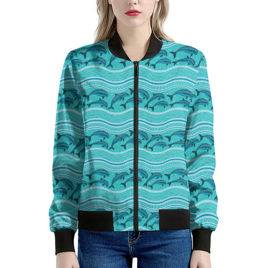 Boho Dolphin Pattern Print Women's Bomber Jacket