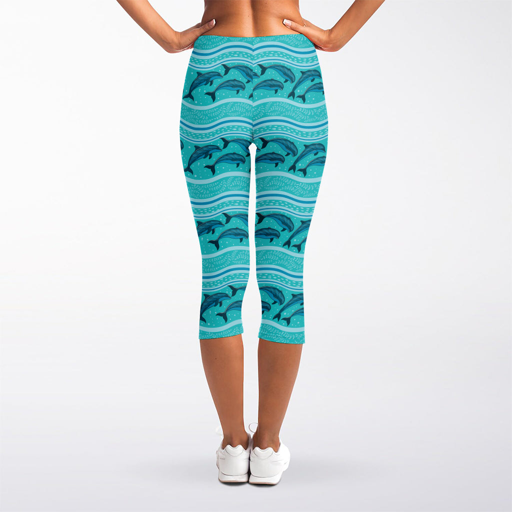 Boho Dolphin Pattern Print Women's Capri Leggings