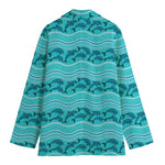 Boho Dolphin Pattern Print Women's Cotton Blazer