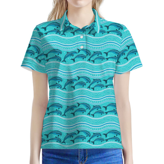 Boho Dolphin Pattern Print Women's Polo Shirt