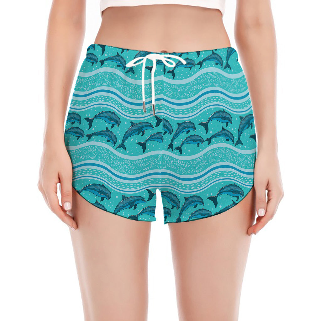 Boho Dolphin Pattern Print Women's Split Running Shorts