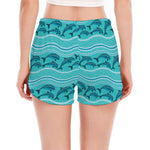 Boho Dolphin Pattern Print Women's Split Running Shorts