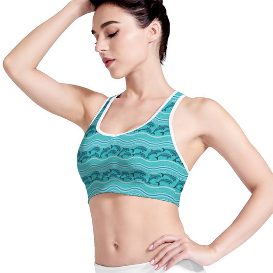 Boho Dolphin Pattern Print Women's Sports Bra