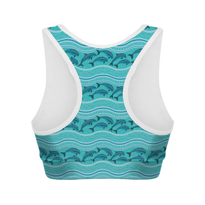 Boho Dolphin Pattern Print Women's Sports Bra