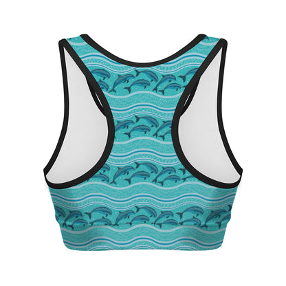 Boho Dolphin Pattern Print Women's Sports Bra