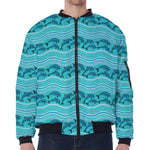 Boho Dolphin Pattern Print Zip Sleeve Bomber Jacket