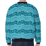 Boho Dolphin Pattern Print Zip Sleeve Bomber Jacket