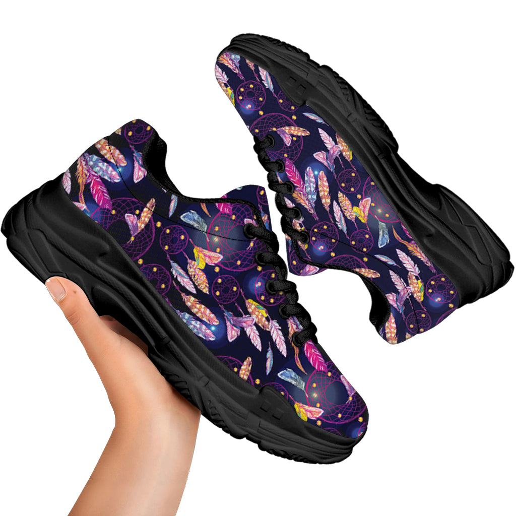 Boho Dream Catcher Pattern Print Black Chunky Shoes