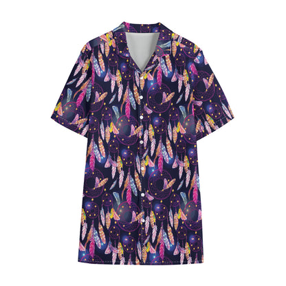 Boho Dream Catcher Pattern Print Cotton Hawaiian Shirt