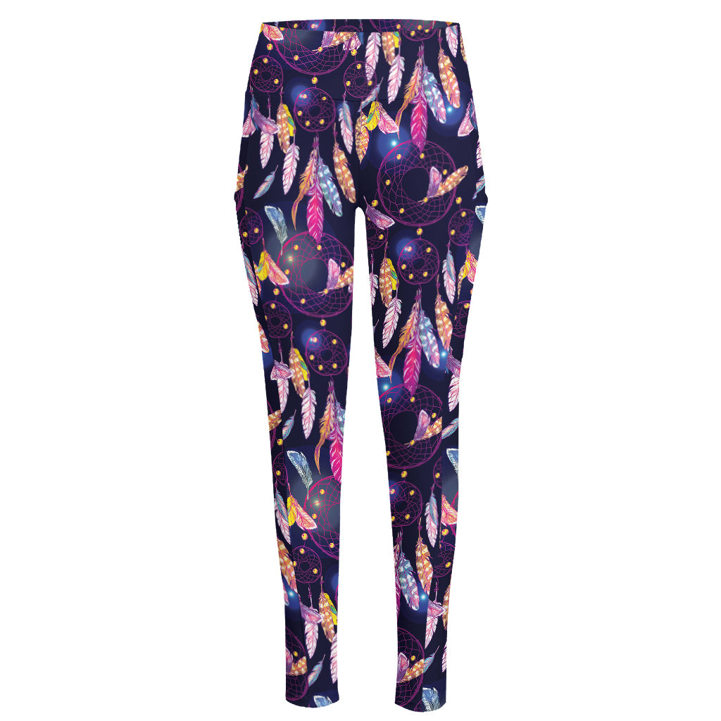 Boho Dream Catcher Pattern Print High-Waisted Pocket Leggings
