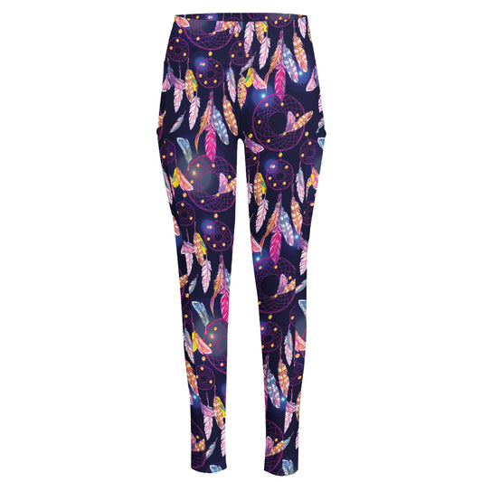 Boho Dream Catcher Pattern Print High-Waisted Pocket Leggings