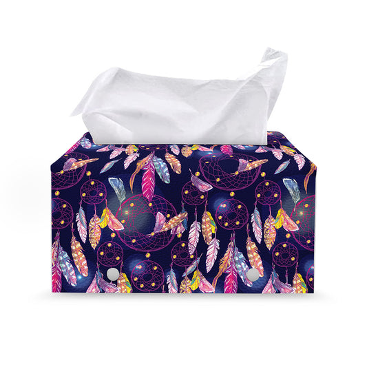 Boho Dream Catcher Pattern Print Leather Tissue Box Cover