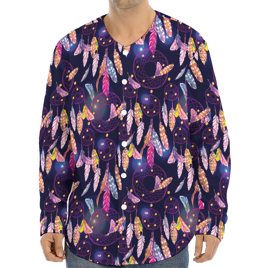 Boho Dream Catcher Pattern Print Long Sleeve Baseball Jersey